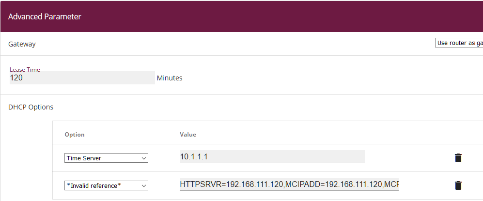 Option 242 in DHCP configuration