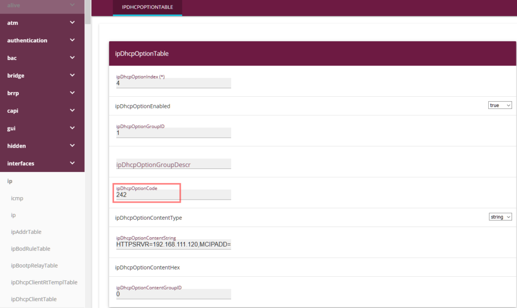 DHCP Option 242 im SNMP-Browser
