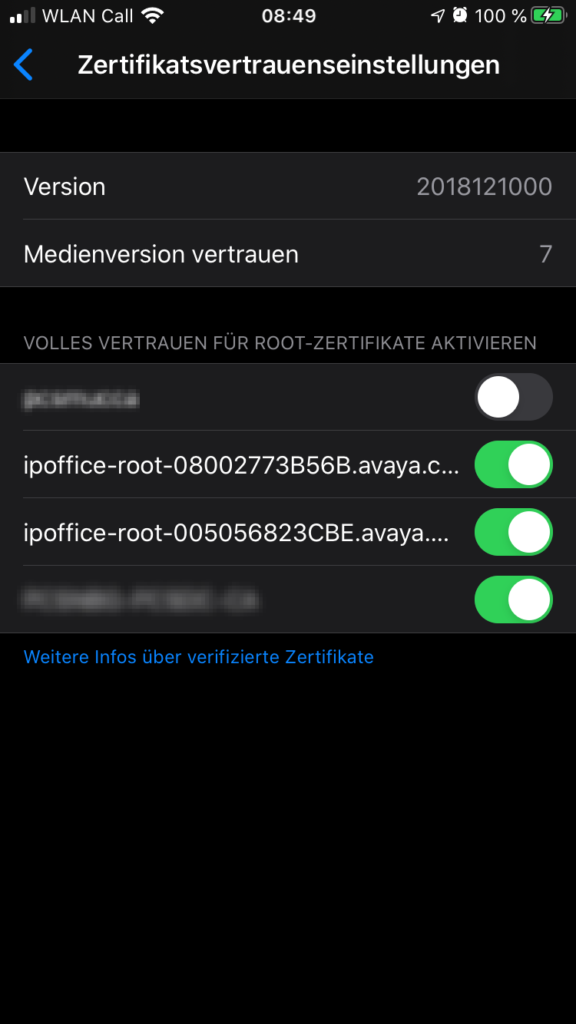 iPhone: Certificat trust settings