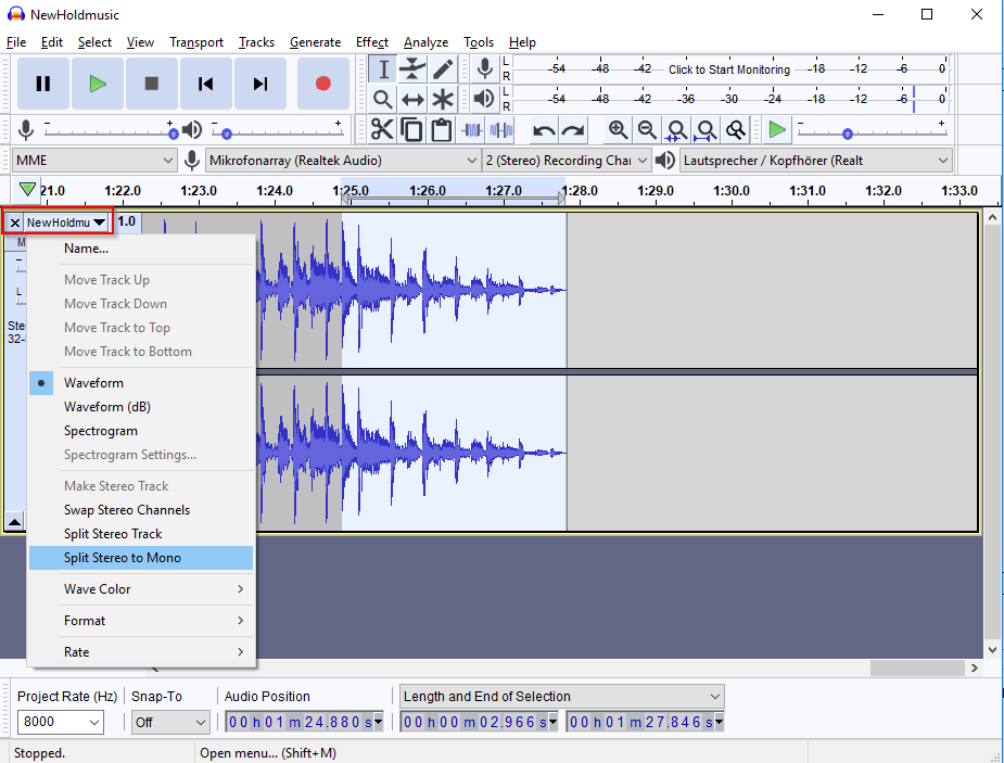 Split stereo to mono